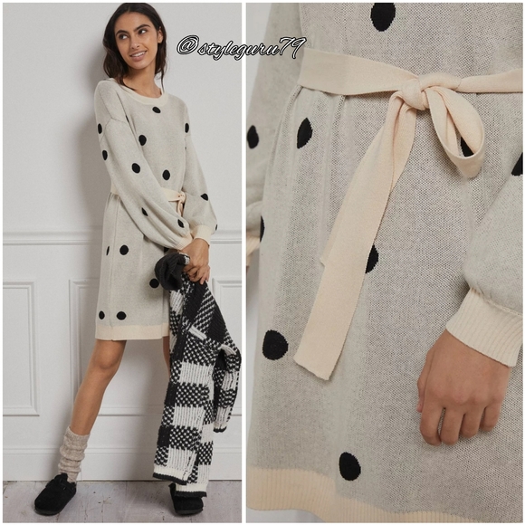 NWT, Anthropologie, Emilie Tunic Polka Dot Belted Sweater Dress - Picture 1 of 2